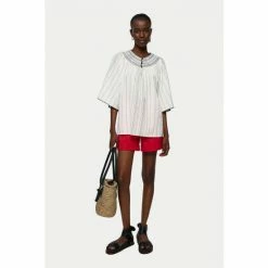 Jigsaw White Cotton Stripe Smocked Top -Jigsaw store unnamed file 994