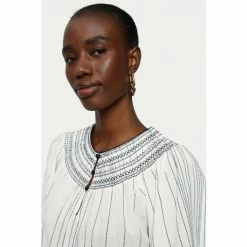 Jigsaw White Cotton Stripe Smocked Top -Jigsaw store unnamed file 995