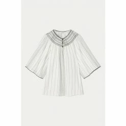 Jigsaw White Cotton Stripe Smocked Top -Jigsaw store unnamed file 996