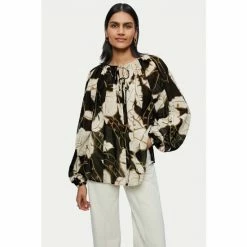 Jigsaw Palm Leaf Cotton Crinkle Brown Top